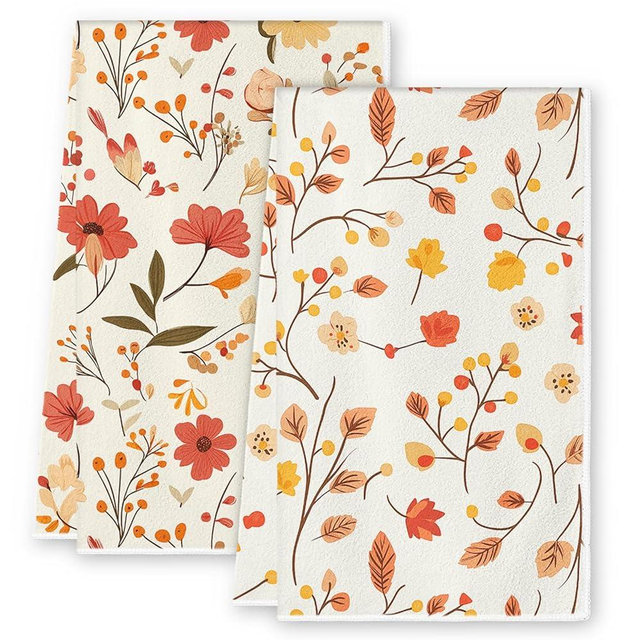 AiHeart Kitchen Towels Set of 2,18×26 Inch Floral Dishcloth with Hanging Loop,Quick Dry,Highly Absorbent Towel,Reusable Microfiber Towels,Lightweight Hand Towel,for Home Decoration,Housewarming Gift