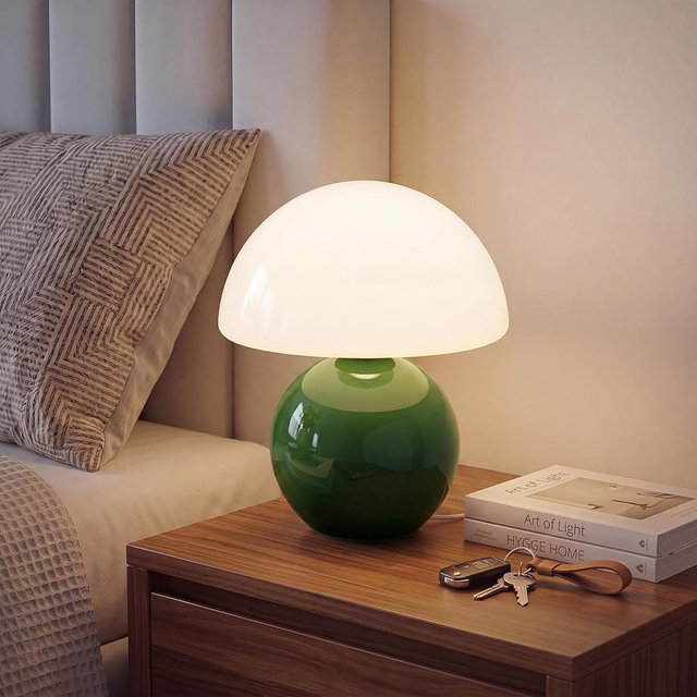 Dawnwake Mushroom Lamp Table Lamp for Bedroom,Desk Bedside Small Lamps for Living Room Night Stands,Mushroom Decor Cute Mini Modern Mid Century Lamps,Unique Aesthetic Living Room Decor(Dark Green)