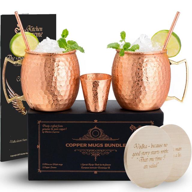 Moscow Mule Copper Mugs Set of 2 - 100% Solid Copper Mug