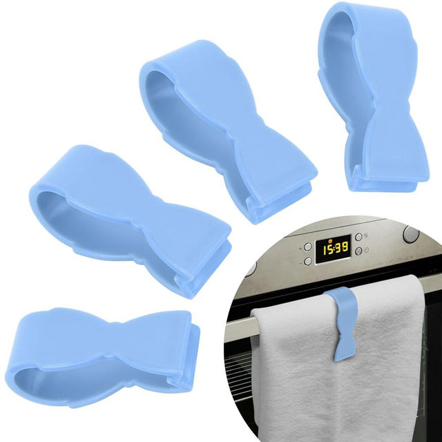 MAOUDA Towel Clips for Kitchen (4 Pack) - Keeps Towel from Falling - Suitable for Kitchen，Oven Handle, Bathroom Towel Rack, Dishwasher，Stove - No More Towels on The Floor - Blue