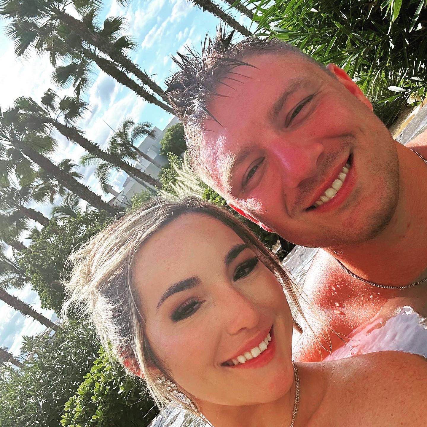 Enjoying our engagement trip in the plunge pool outside our room 😊