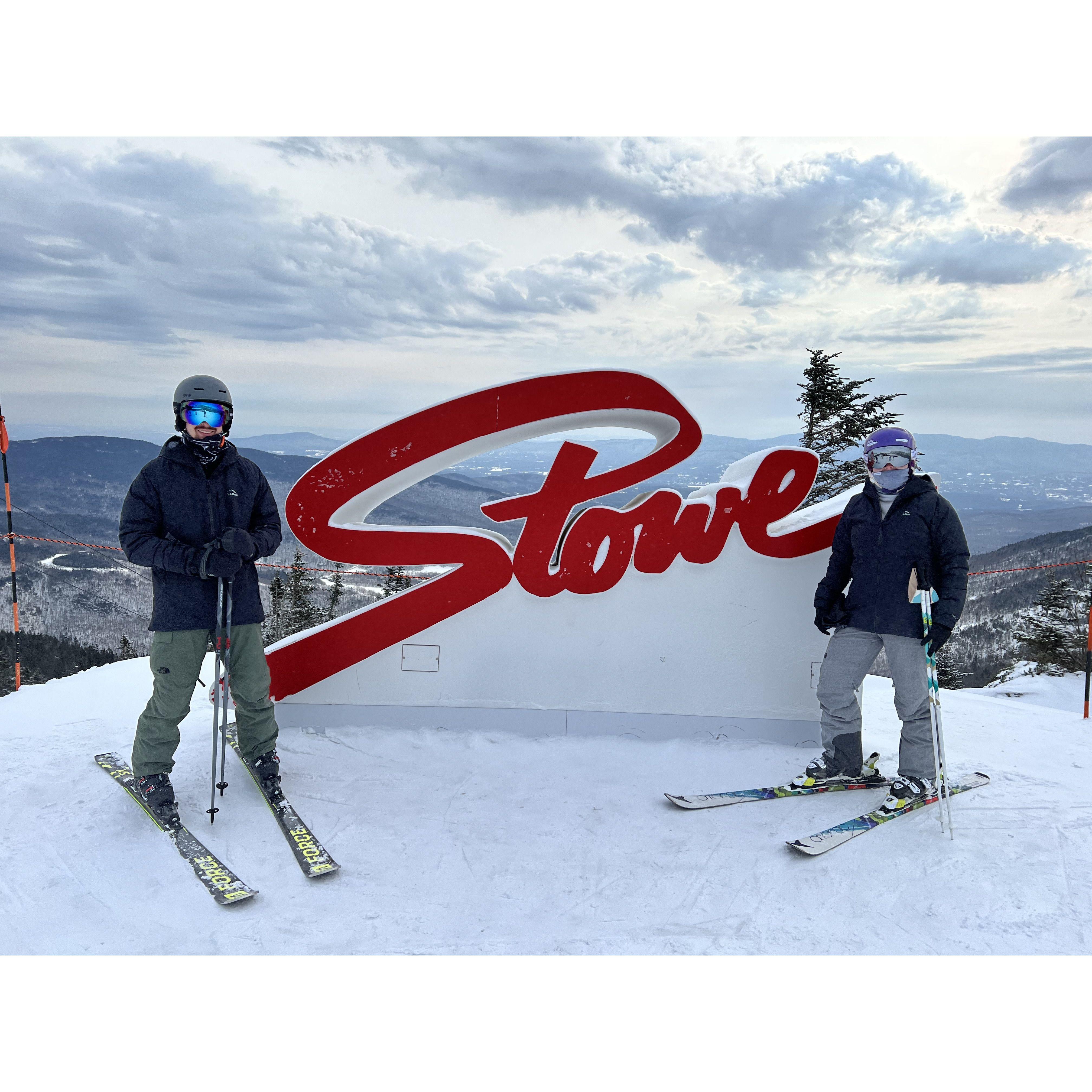 Olivia and Vince on top of the mountain in Stowe, Vermont in 2022.