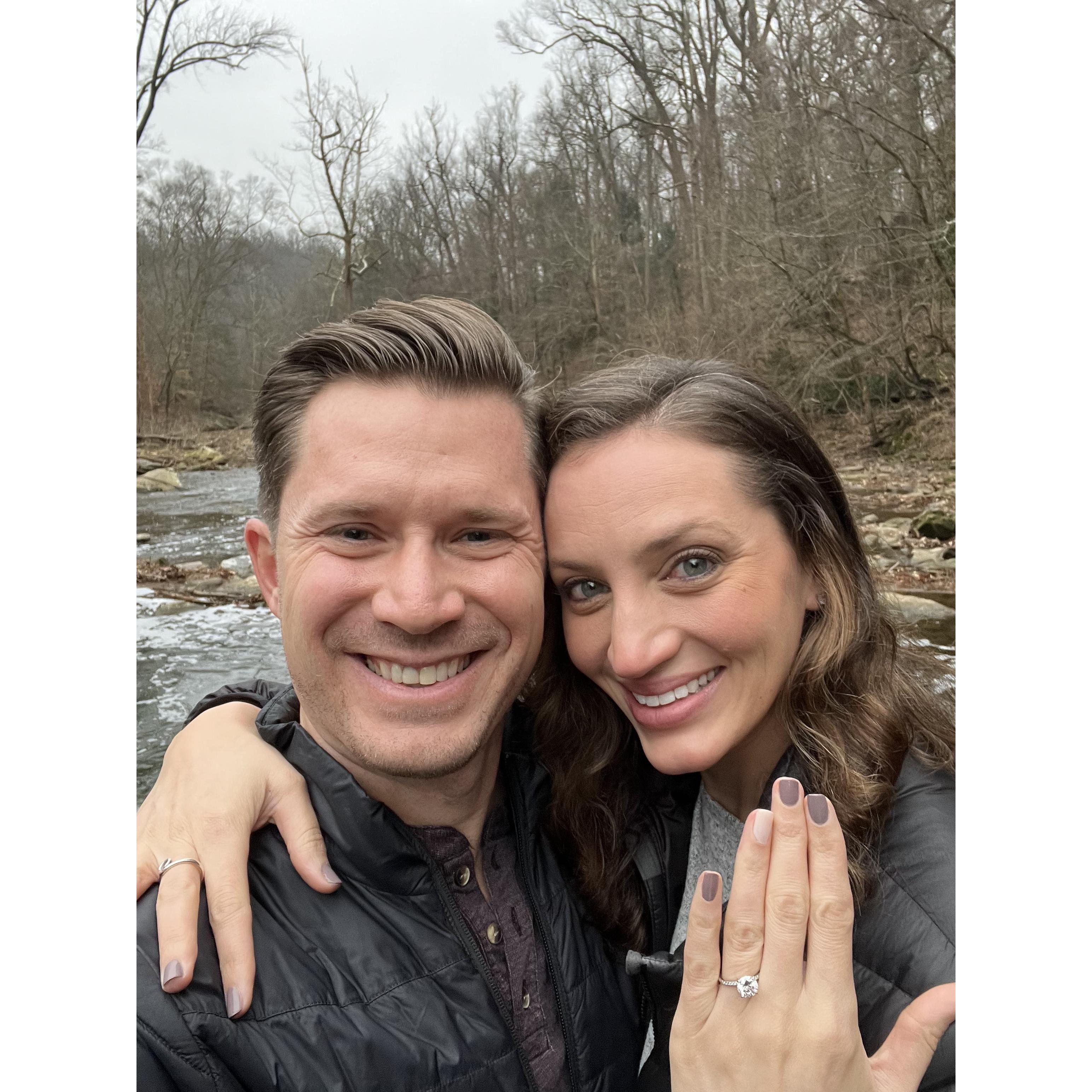 She said yes in Wissahickon Park. Fun fact, its the largest intra-city park in the US and beautiful.