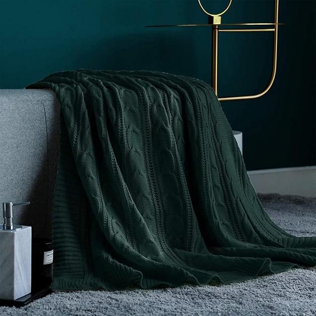 Jinchan Throw Blanket Green Lightweight Cable Knit Sweater Style Year Round Gift Indoor Outdoor Travel Accent Throw for Sofa Comforter Couch Bed Recliner Living Room Bedroom 50 x 60 inches