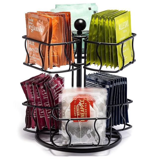 Sorbus Tea Bag Spinning Carousel - Tea Caddy Organizer for Countertop - Matcha Station Accessories - 2 Tier Revolving Lazy Susan for Pantry - Holds Up to 60 Large Tea Bags