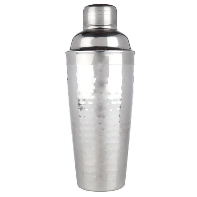 Viski Admiral Hammered Metal Cocktail Shaker, 24 oz Stainless Steel Cobbler Shaker With Strainer, Silver Finish