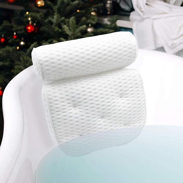 Bath Pillow for Bathtub, Bath Cushion for Tub for Adults, Head Neck Shoulder Back Lumbar Support, 4D Mesh Spa Pillows with 7 Suction Cups, Thick Waterproof Easy to Clean Fit for Soaking Tub