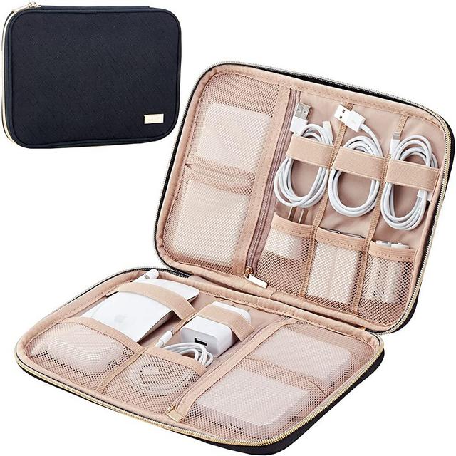 NISHEL Electronic Organizer, Travel Cord Tech Organizer Case, Packing Essentials for Cable, Charger, Phone, Hard Drive, USB, SD Card, Black