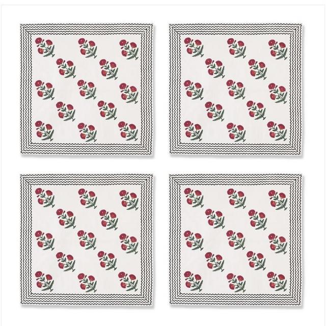 Good Earth Blooming Poppies Napkin Set Black