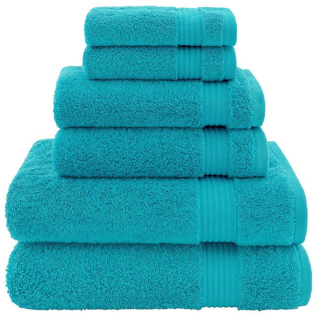 100% Turkish Cotton 6 Piece Bathroom Towel Set (Aqua Blue)