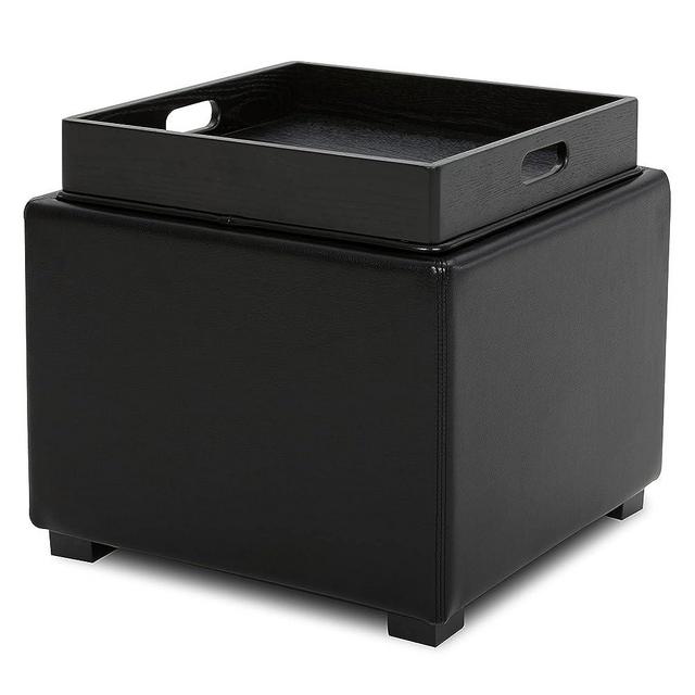 CHITA Storage Ottoman Cube with Tray,Footrest Stool Seat Serve as Side Table, PU Leather in Black