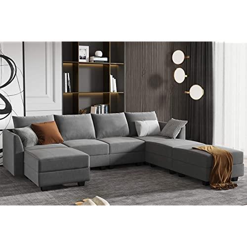 HONBAY Modular Sectional Sofa U Shaped Couch Reversible Sofa Couch with Storage Seat, Grey