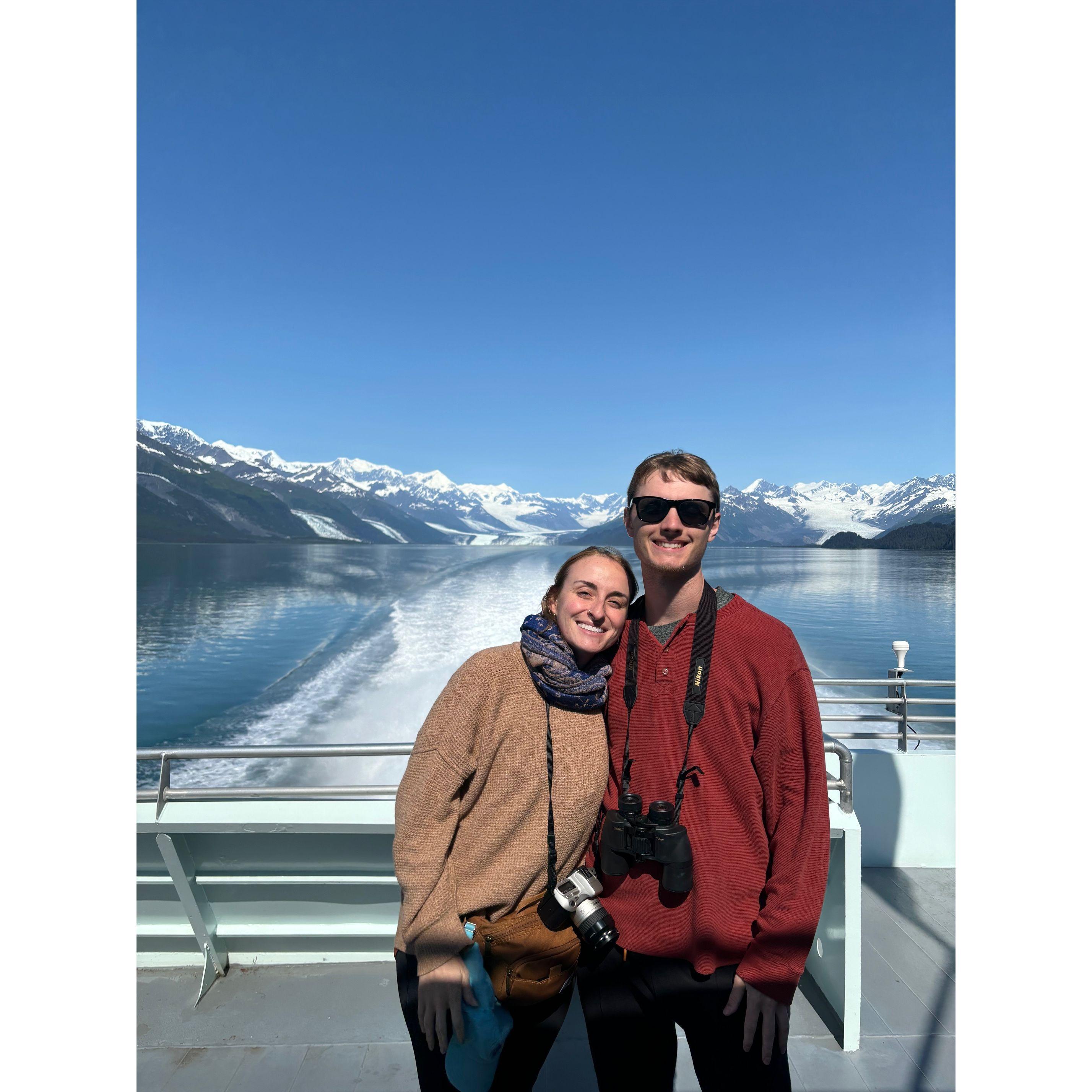 On a glacier cruise (where we saw some whales!) in Alaska (2024).
