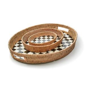 Check Enamel & Rattan Tray