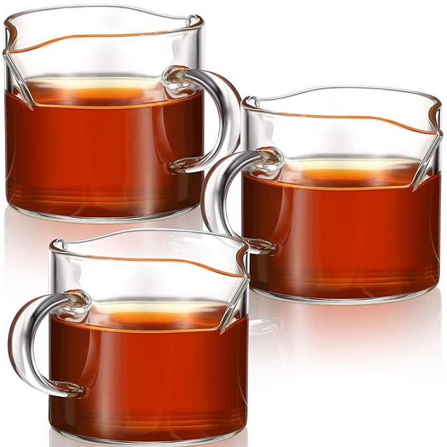 3 Pieces Espresso Shot Glass 3.4 oz/100 ml Double Spouts Milk Cup with Pouring Handle Clear Glass Round Beaker for Bar Party Wine Cocktail Drink Milk Shake Coffee