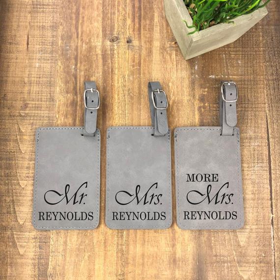 Personalized Mr & Mrs Luggage Tags - Set of 3 - Luggage Tags - Wedding Gift - Travel Tags - His and Hers Luggage Tags - Mr Mrs and More Mrs