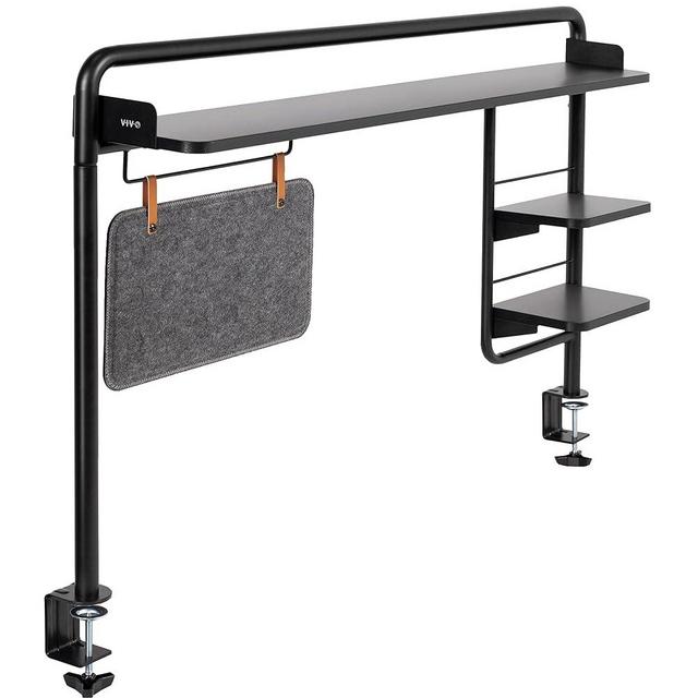 VIVO Clamp-on 50 inch Desktop Shelving System for Sit Stand Workstation, Raised Accessory Storage Shelves and Magnetic Memo Board Desk Organizer, Black, DESK-SHELF55A