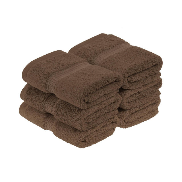 Luxury Egyptian Cotton Heavyweight Plush Face Towel/ Washcloth Set of 6, Chocolate - Blue Nile Mills