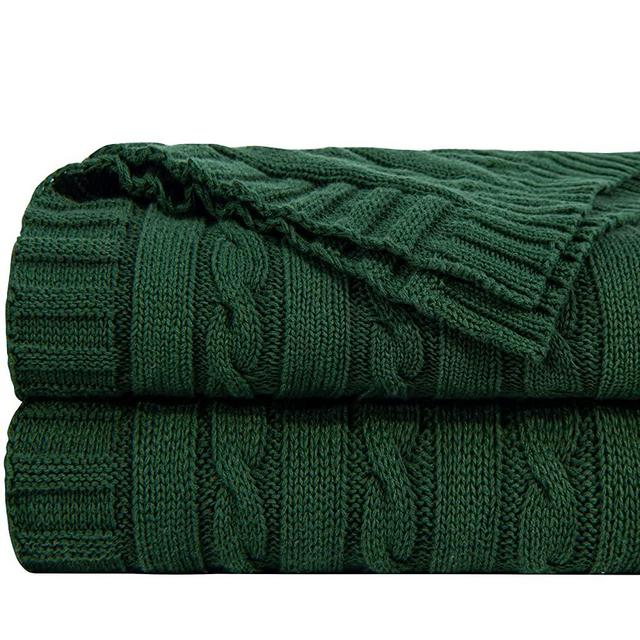 NTBAY 100% Pure Cotton Oversize (60x80) Cable Knit Throw Blanket, Super Soft Warm Knitted Throw Blanket for Bed, Sofa, Chair, Couch - Extra Cozy, Machine Washable, Comfortable Home Decor, Dark Green