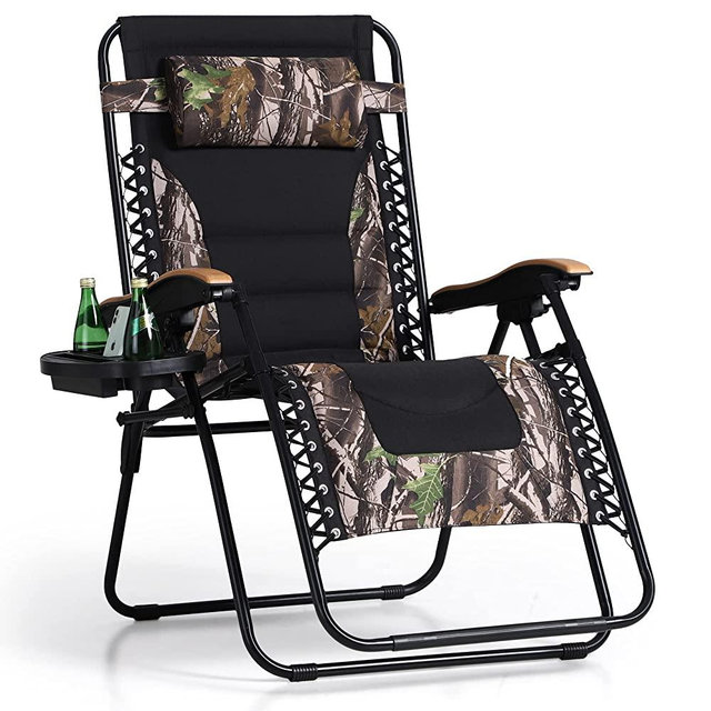 PHI VILLA Oversize XL Padded Zero Gravity Lounge Chair Wide Armrest Adjustable Recliner with Cup Holder, Support 400 LBS (Camouflage)