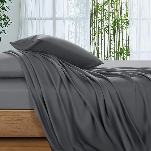 SONORO KATE 100% Viscose Derived from Bamboo_Sheets Queen Size, Ultra Breathable & Cooling Bed Sheets for Hot Sleepers, Hotel Luxury Silky Bedding Sheets, 16" Deep Pocket - 4PC (Dark Grey,Queen)