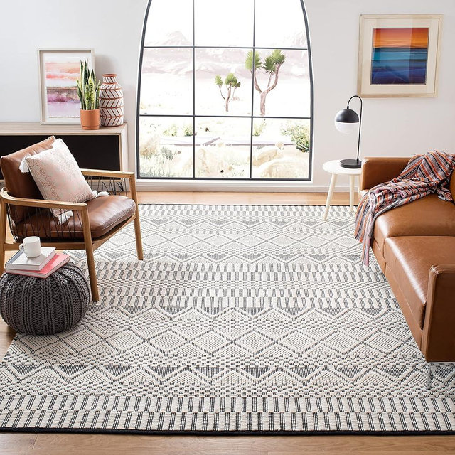 SAFAVIEH Natura Collection Area Rug - 9' x 12', Ivory & Black, Handmade Moroccan Boho Fringe Wool, Ideal for High Traffic Areas in Living Room, Bedroom (NAT853A)