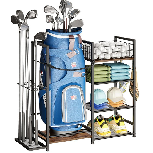 Jsskeeim Golf Bag Organizer for Golf Accessories for Men, Golf Bag Stand with Extra Storage Rack for Clubs, Golf Bag Holder for Golf Storage Fits 1 Bag, Garage, Home or Club Use, Golf Gifts for Dad