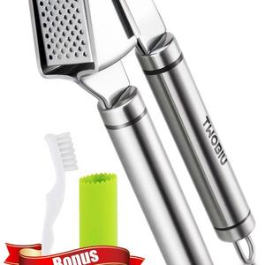 TWOBIU Garlic Press, FDA Approved Garlic Mincer and Chopper, Garlic Peeler Silicone Tube Roller and Crusher, Garlic Chopper Stainless Steel