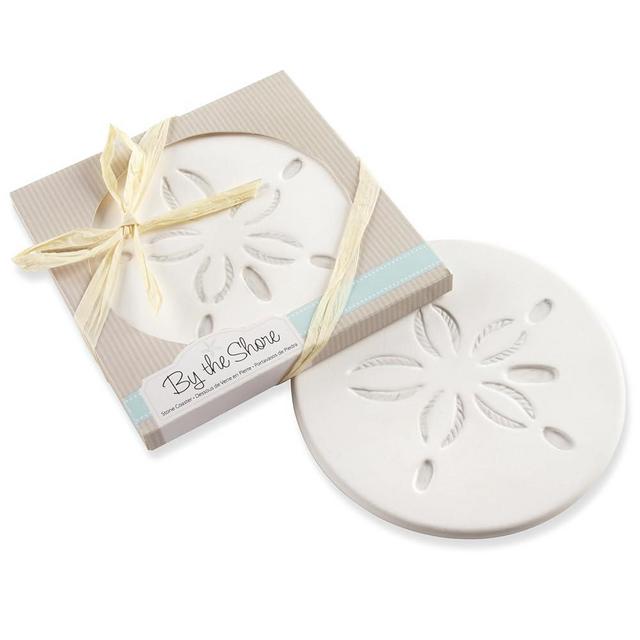 Kate Aspen Sea Shore Sand Dollar Drink Nautical Wedding Favor, Single Coaster, White