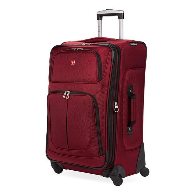 SwissGear Sion Softside Luggage with Spinner Wheels, Burgundy, Checked-Medium 25-Inch