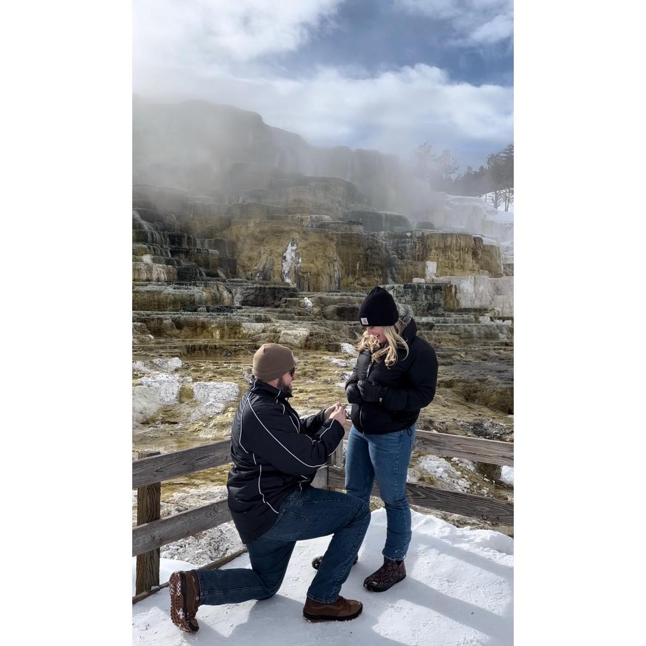 Engaged at the Yellowstone Hot Springs 1/12/22