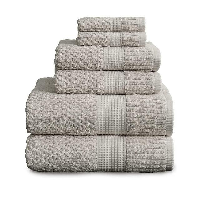100% Cotton Towel Set | Super Soft and Absorbant Quick-Dry 2 Bath Towels 2 Hand Towels and 2 Washcloths |Textured and Durable 600 GSM Cotton | Trinity Collection (6 Piece Set, Quiet Grey)