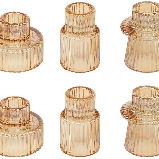 Vixdonos Taper Glass Candlestick Holders Tealight Candle Holders for Table Centerpieces, Wedding Decor and Dinner Party (6 Pcs, Gold)