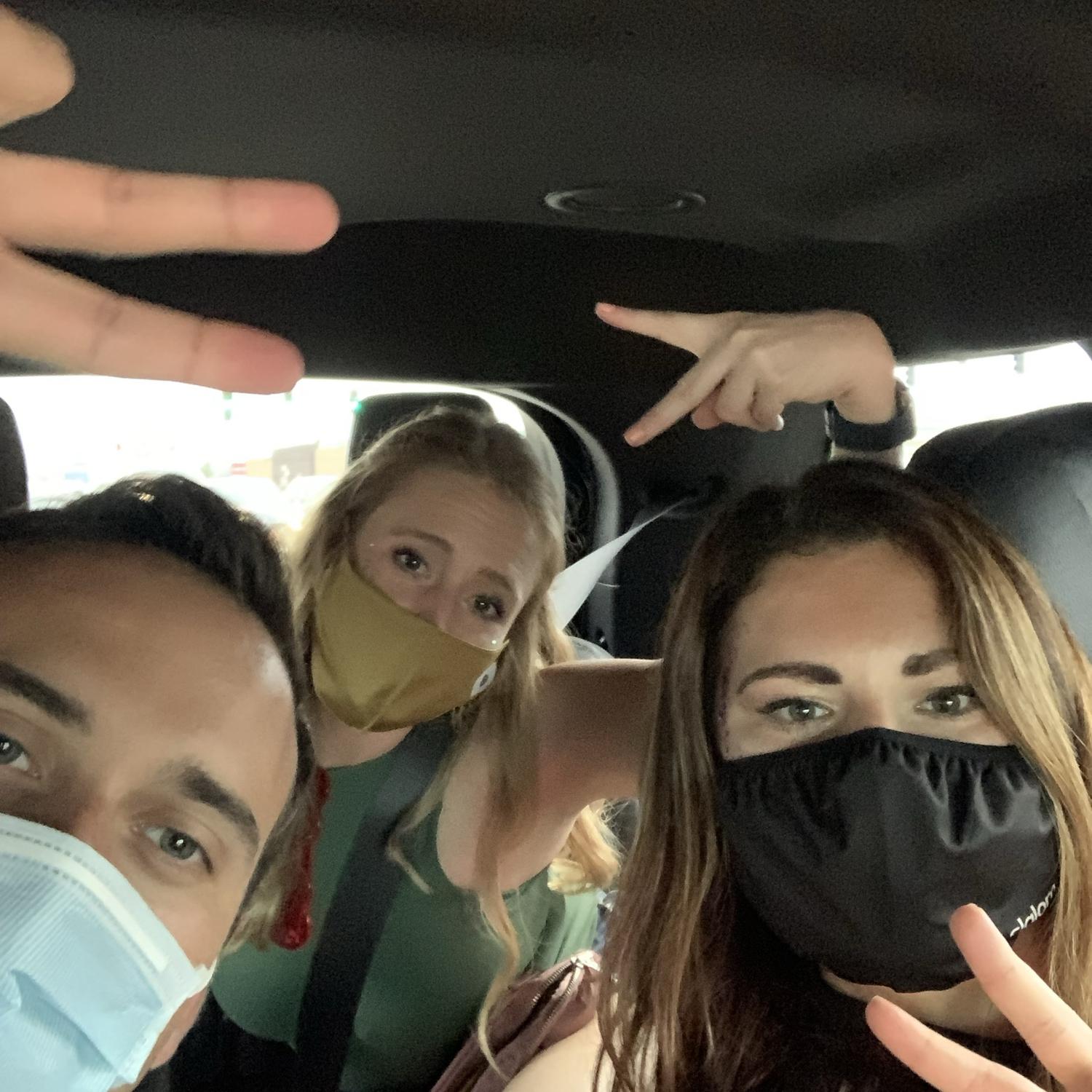Peace signs on the way to an EDM festival Kaley dragged Joey to...