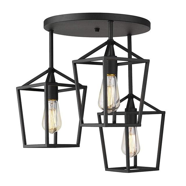 Emliviar 3-Light Ceiling Light, Semi-Flush Mount Light Fixture with Metal Cage in Black Finish, 20065D2-3 BK