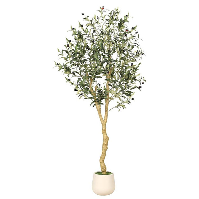 FEELEAD 5ft Faux Olive Tree Artificial Indoor with Planter - Realistic Potted Silk Olive Tree with Natural Looking Trunk, Fake Tree for Home Office Living Room Decor, Weighted Base