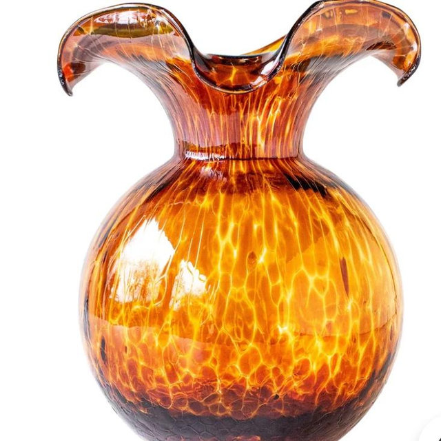 Hibiscus Glass Brown Tortoiseshell Medium Fluted Vase