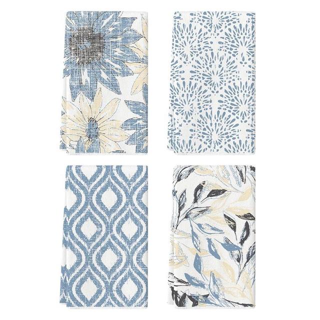 Artoid Mode Blue Floral Leaves Boho Kitchen Towels Dish Towels, 18x26 Inch Seasonal Decoration Hand Towels Set of 4