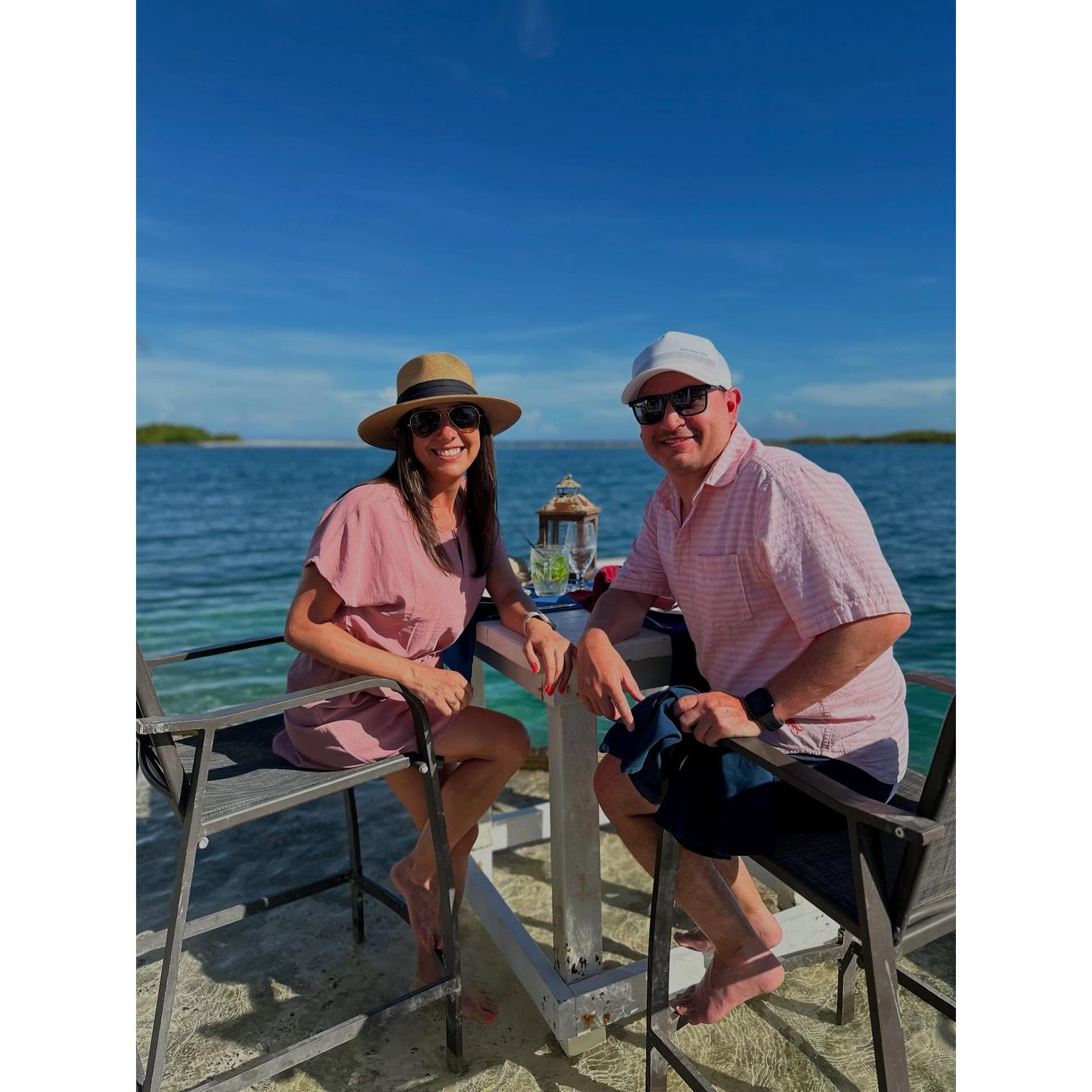 Our "toes in the water" dinner at Flying Fishbone in Aruba! What a wild experience and the food was delicious too! Must try if you go to Aruba!