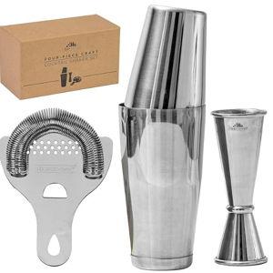 A Bar Above Cocktail Shaker Set, 4-Piece Professional Bartender Kit with Boston Shaker, Strainer and Jigger, Stainless Steel