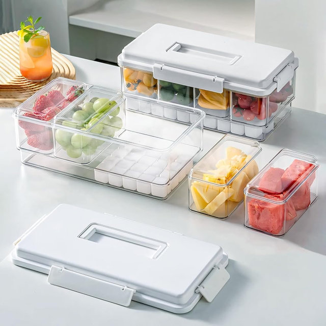 MANO 2pack Chilled Condiment Caddy with Lid Iced Snackle Box Container for Fruit Veggie Serving Tray with Handle Divided Garnish Tray Server Outdoor Camping Picnic Fridge Storage white