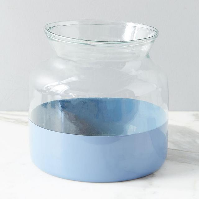 Color Block Glass Mason Jar Vase, Light Blue - 8" x 8.5"