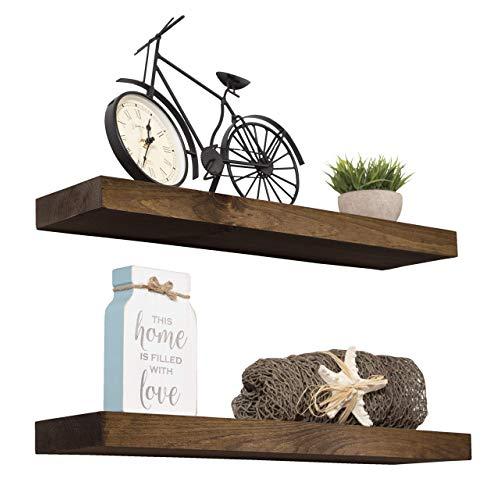Imperative Décor Floating Shelves Rustic Wood Wall Shelf USA Handmade | Set of 2 (Dark Walnut, 24" x 5.5")