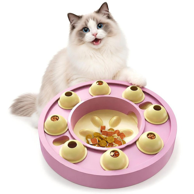 KADTC Cat Puzzle Toy for Cats Indoor, Slow Feeder Bowl for Fast Eaters, Interactive Kitten Enrichment Pink Toy