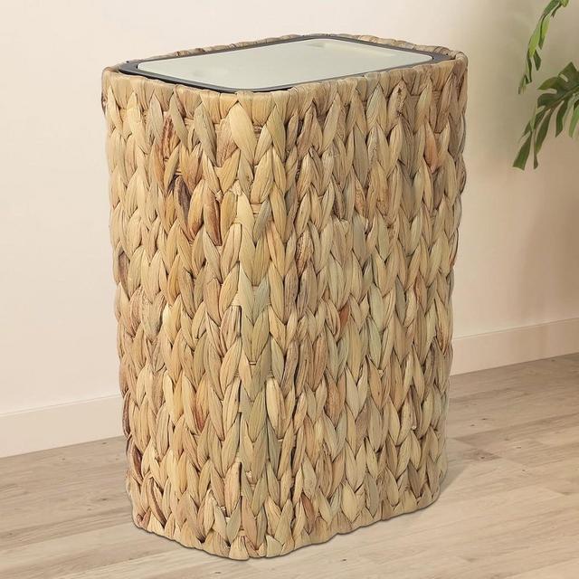 Trongee Boho Trash Can with Lid for Bathroom,3 Gallon Small Rattan Garbage Can with Press Top Lid,Woven Wastebasket and Hamper 2 in 1 Wicker Trash Basket for Bathroom,Kitchen,Living Room,Bedroom