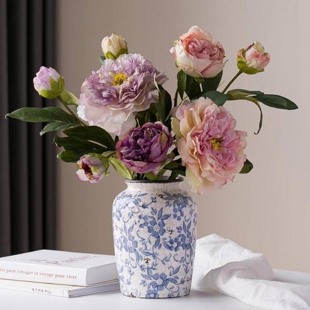 Light Blue White vase Flower Ceramic Porcelain Vintage Chinoiserie Floral French