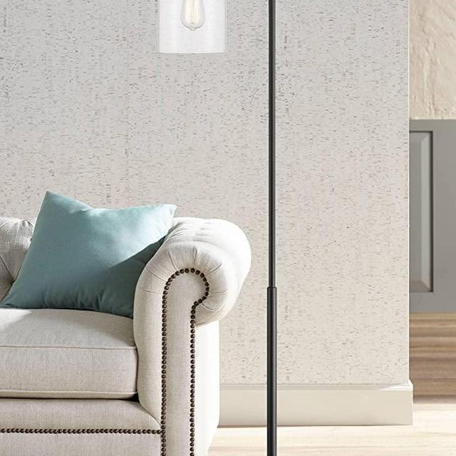 360 Lighting Karis Modern Downbridge Floor Lamp 62 1/2" Tall Matte Black Metal Clear Glass Shade for Living Room Reading Bedroom Bedside Office Family House Home