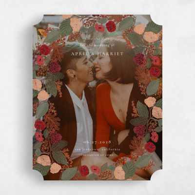 Pink Ticket Wedding Save the Date - Elody Photo