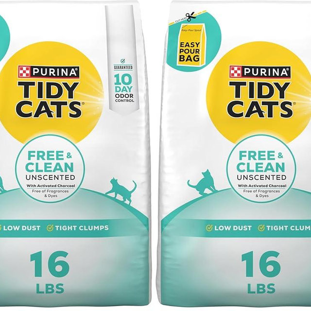 Purina Tidy Cats Clumping Cat Litter Odor Control, Free and Clean Unscented Multi Cat Litter - 16 lb. Bag (Pack of 2)
