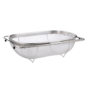Pro Chef Kitchen Tools Stainless Steel Over the Sink Strainer - 6 Quart Fine Mesh Sieve Metal Colander Extendable Collapsible Handles Expands Over All Sinks for Washing Vegetables or Draining Pasta